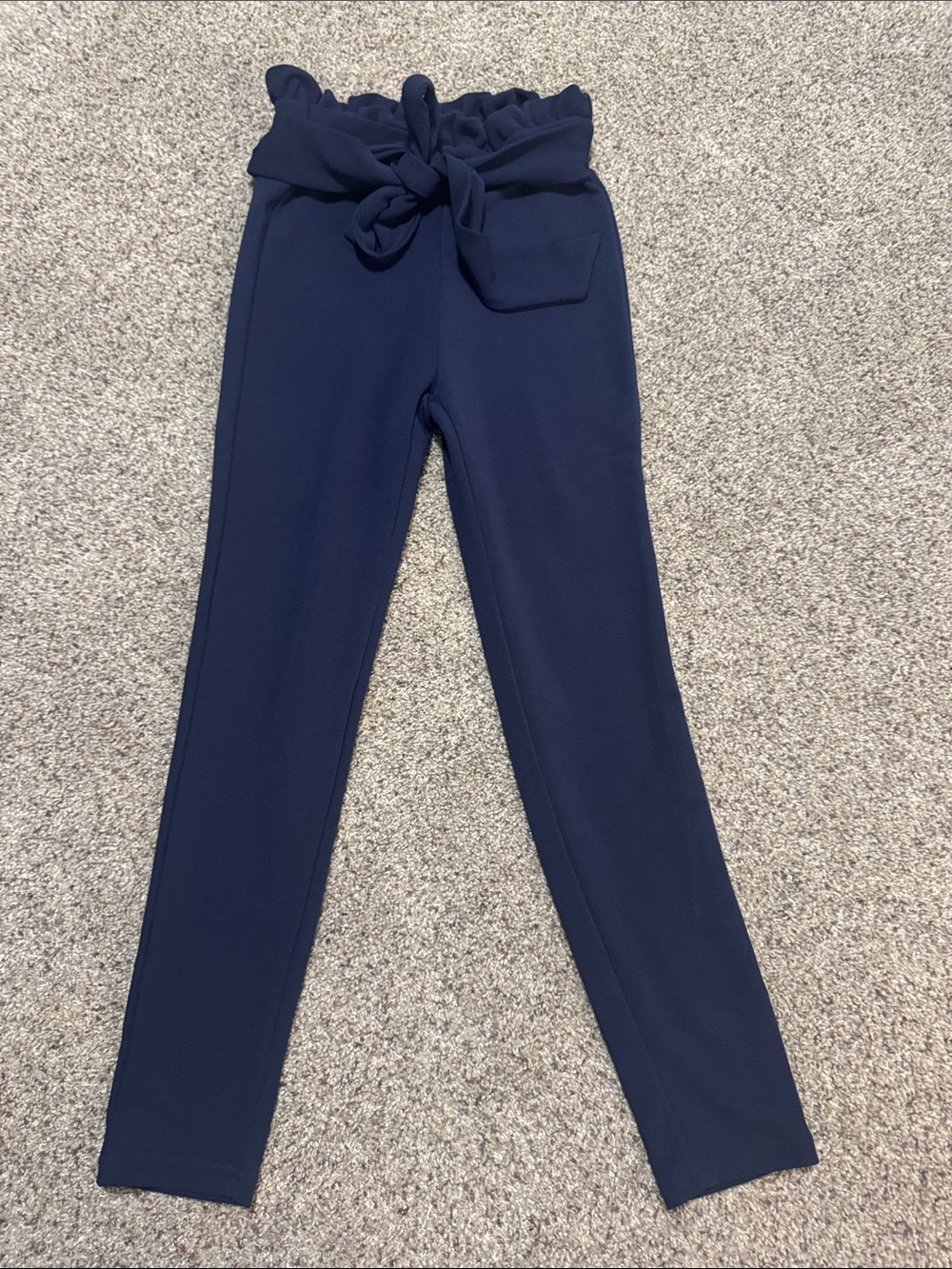 SHEIN Navy High-Waist Paperbag Skinny Pants with Tie